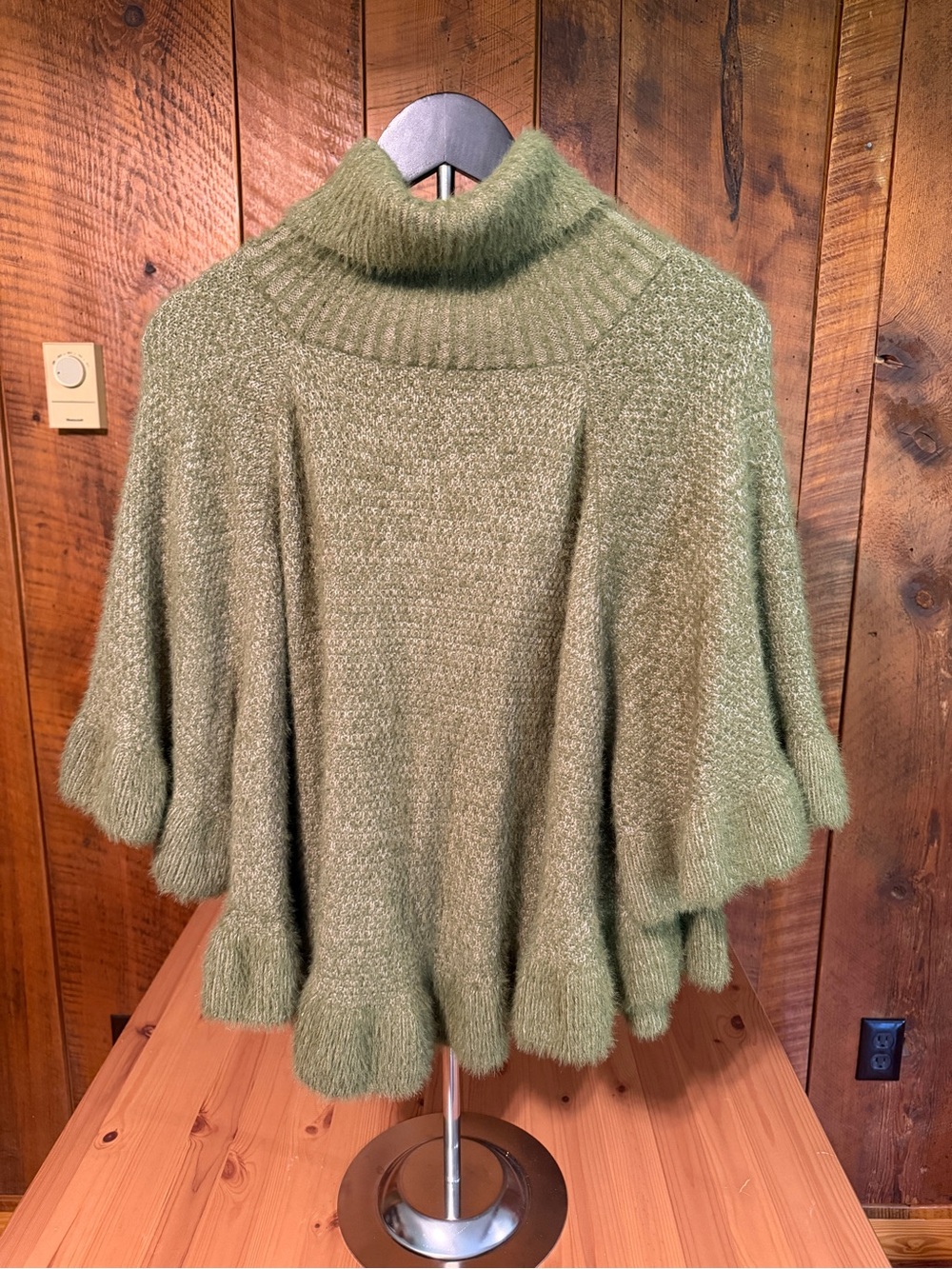 Anthropologie Olive Green Fuzzy Turtleneck Cape Poncho Whimsigoth Cottagecore OS